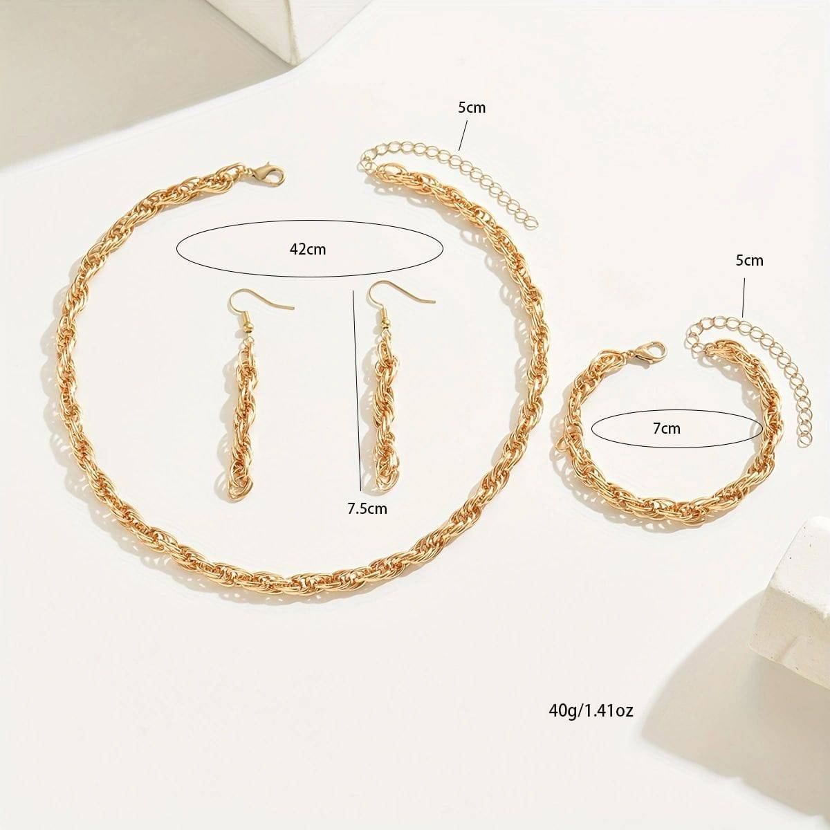 14K gold plated Stylish Necklace, Earring, and Bracelet Set - Gee-Commerce, LLC