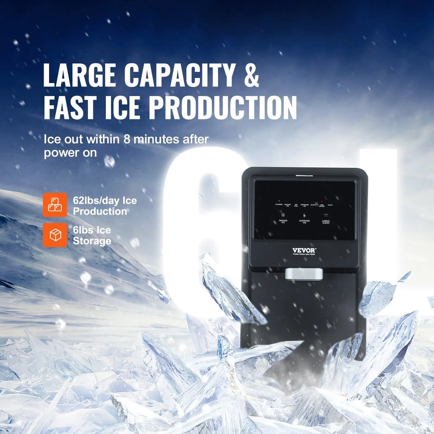 VEVOR Countertop Ice Maker, 62lbs in 24Hrs VEVOR