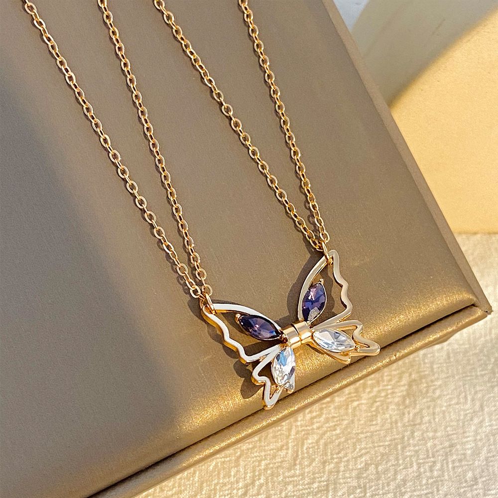 2pcs/set Zircon Butterfly Couple Necklace Fashion Creative Magnetic Hollow Butterfly Clavicle Chain Female Valentine's Day Gift - Gee-Commerce, LLC