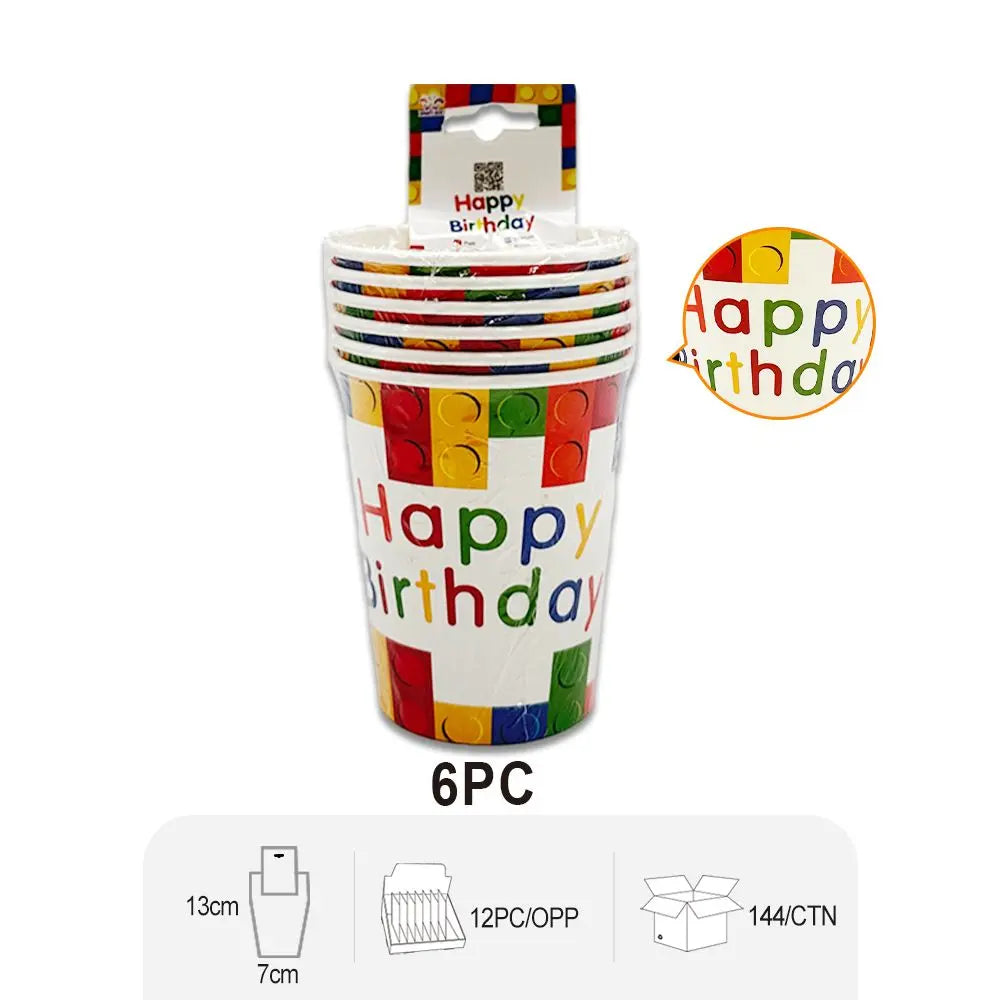 Vibrant Building Blocks Birthday Paper Cups - 9 oz. 3.13*5.63inch Sturdy & Eco-Friendly Party Supplies - Perfect for LEGO-Themed Celebrations-72pcs - Gee-Commerce, LLC