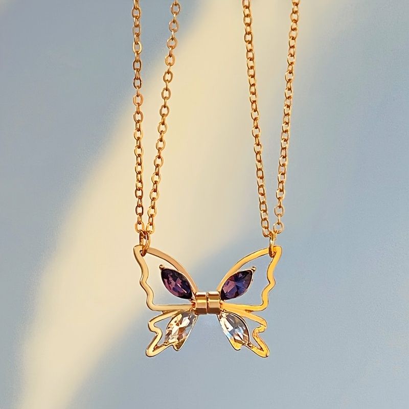 2pcs/set Zircon Butterfly Couple Necklace Fashion Creative Magnetic Hollow Butterfly Clavicle Chain Female Valentine's Day Gift - Gee-Commerce, LLC