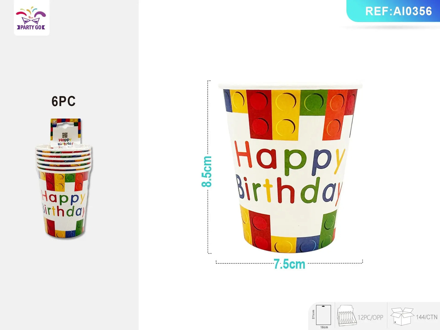 Vibrant Building Blocks Birthday Paper Cups - 9 oz. 3.13*5.63inch Sturdy & Eco-Friendly Party Supplies - Perfect for LEGO-Themed Celebrations-72pcs - Gee-Commerce, LLC