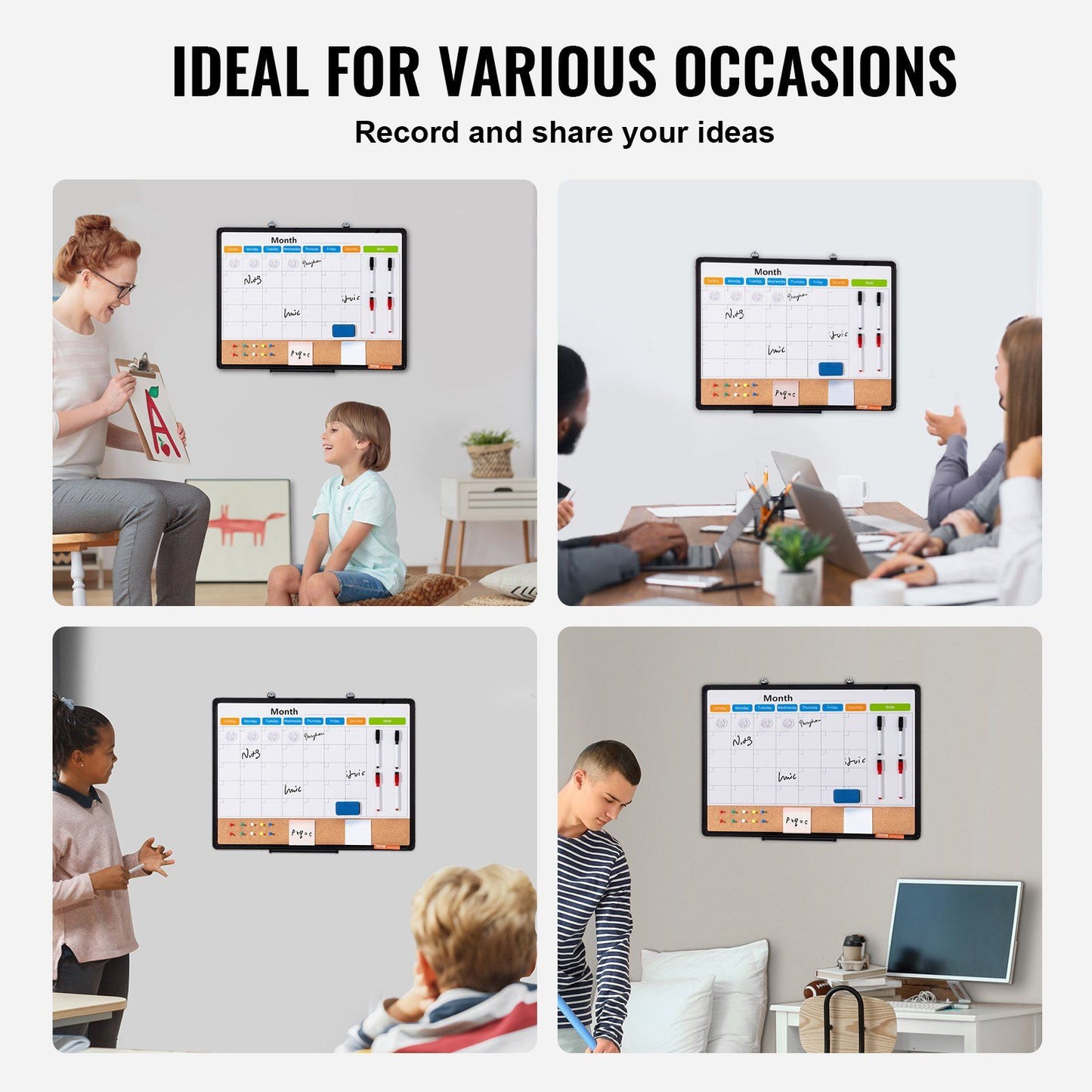 VEVOR 24"x18" Monthly Calendar Whiteboard & Cork Board Combo with Aluminum Frame Doba