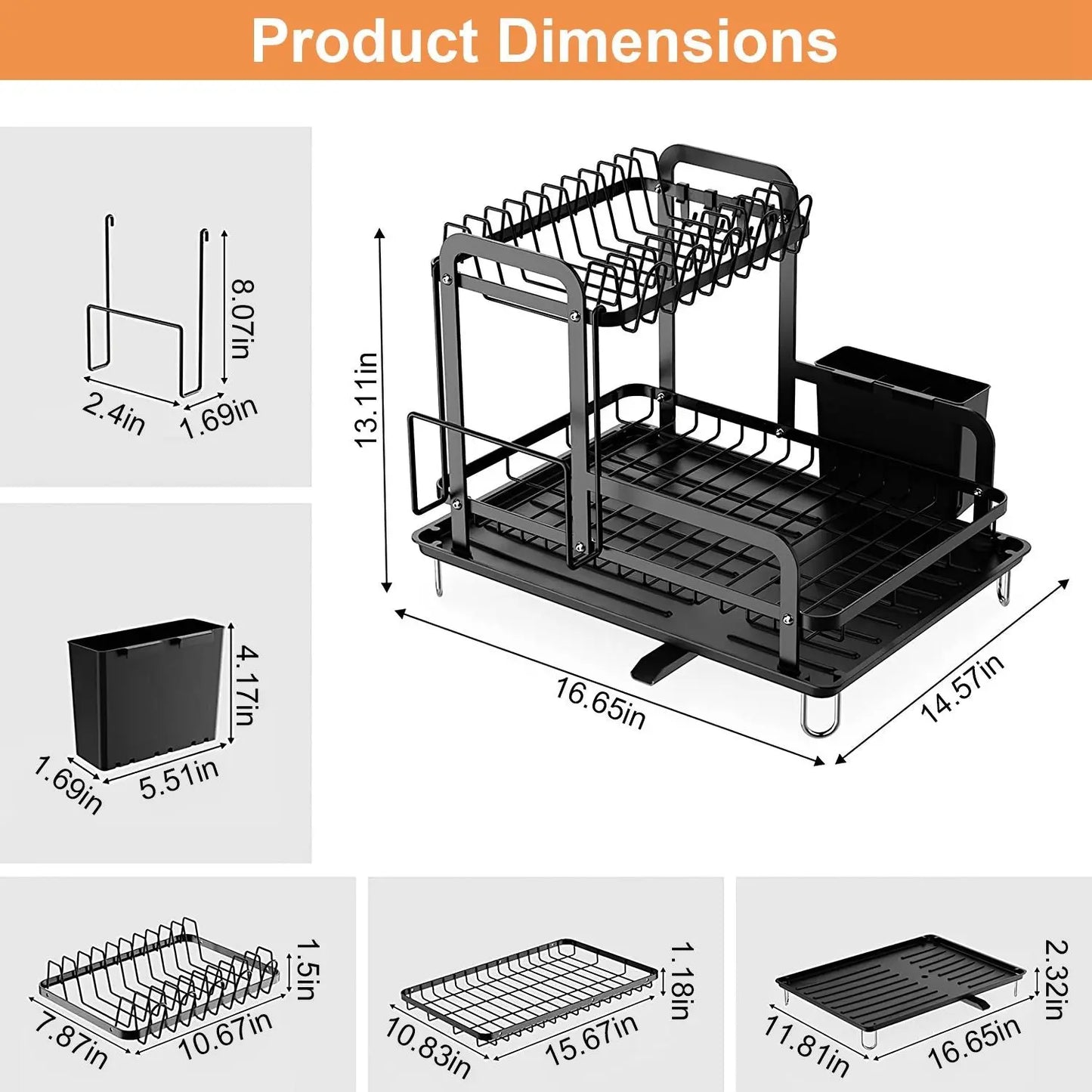 2-Tier Dish Drying Rack for Kitchen Doba