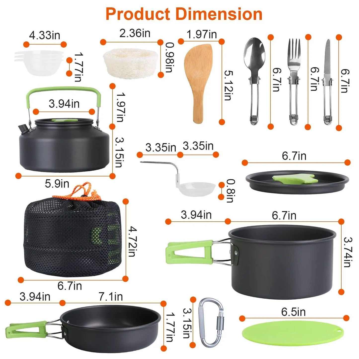 16Pcs Camping Cooking Ware Set Camping Stove Cookware Kit Aluminum Pot Pan Kettle Set with Bowls Knife Fork Spoon Carabiner Spatula Cutting Board for Hiking Picnic Outdoor Doba