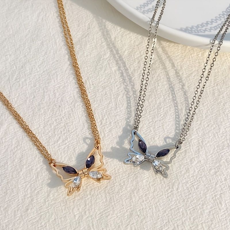 2pcs/set Zircon Butterfly Couple Necklace Fashion Creative Magnetic Hollow Butterfly Clavicle Chain Female Valentine's Day Gift - Gee-Commerce, LLC