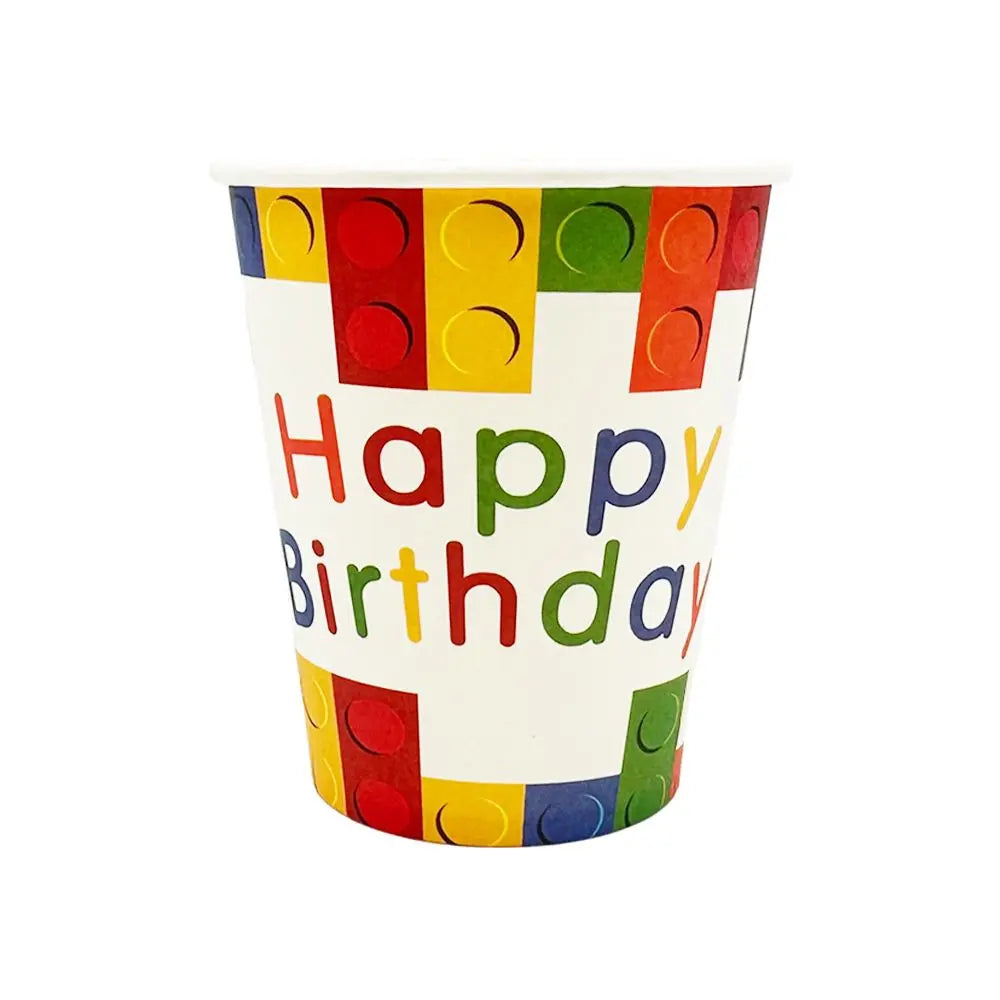 Vibrant Building Blocks Birthday Paper Cups - 9 oz. 3.13*5.63inch Sturdy & Eco-Friendly Party Supplies - Perfect for LEGO-Themed Celebrations-72pcs - Gee-Commerce, LLC