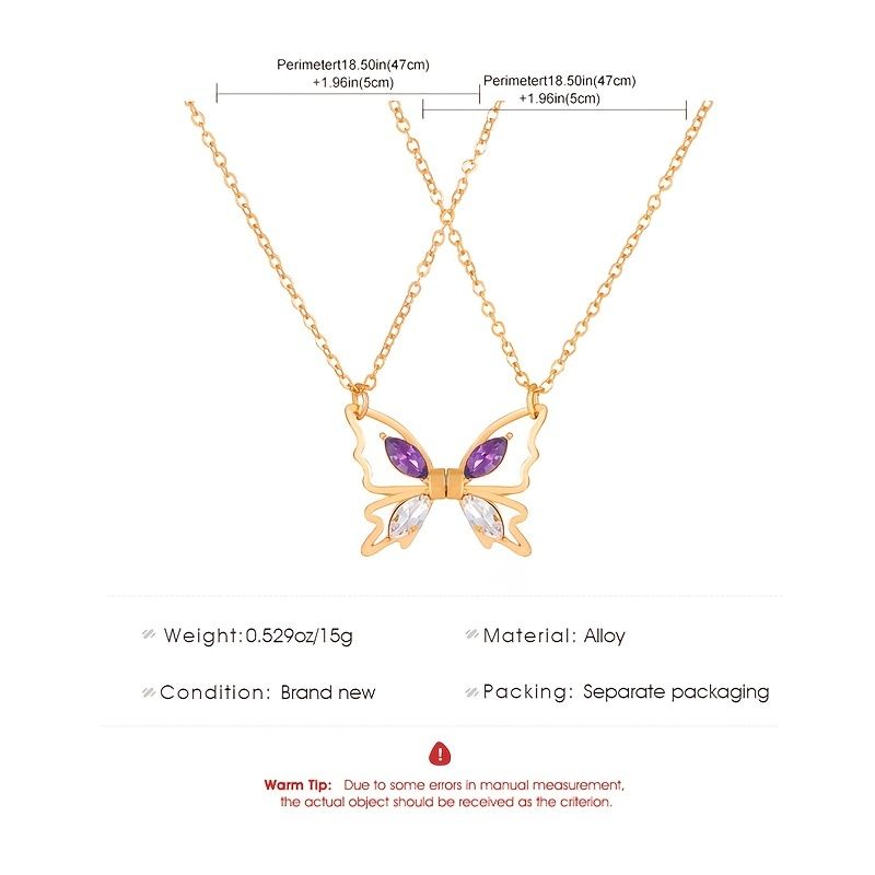 2pcs/set Zircon Butterfly Couple Necklace Fashion Creative Magnetic Hollow Butterfly Clavicle Chain Female Valentine's Day Gift - Gee-Commerce, LLC