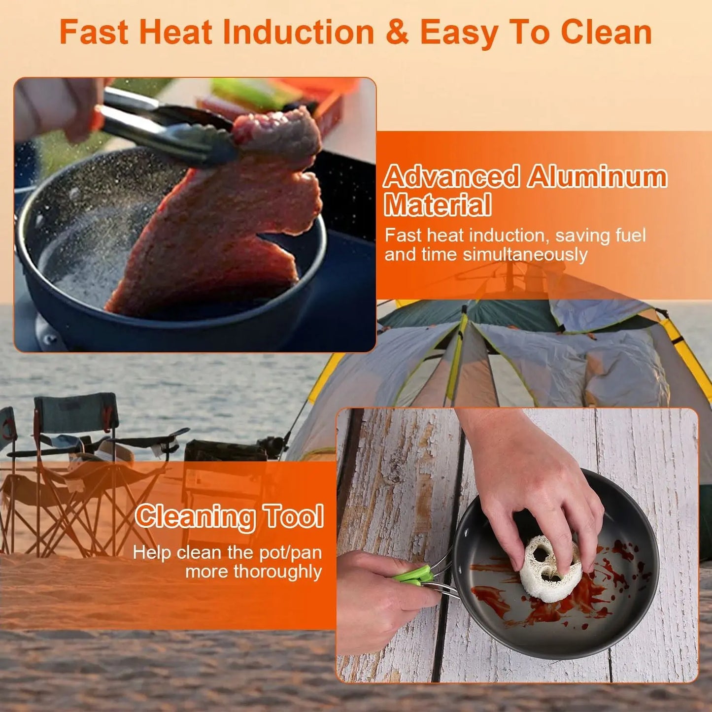16Pcs Camping Cooking Ware Set Camping Stove Cookware Kit Aluminum Pot Pan Kettle Set with Bowls Knife Fork Spoon Carabiner Spatula Cutting Board for Hiking Picnic Outdoor Doba