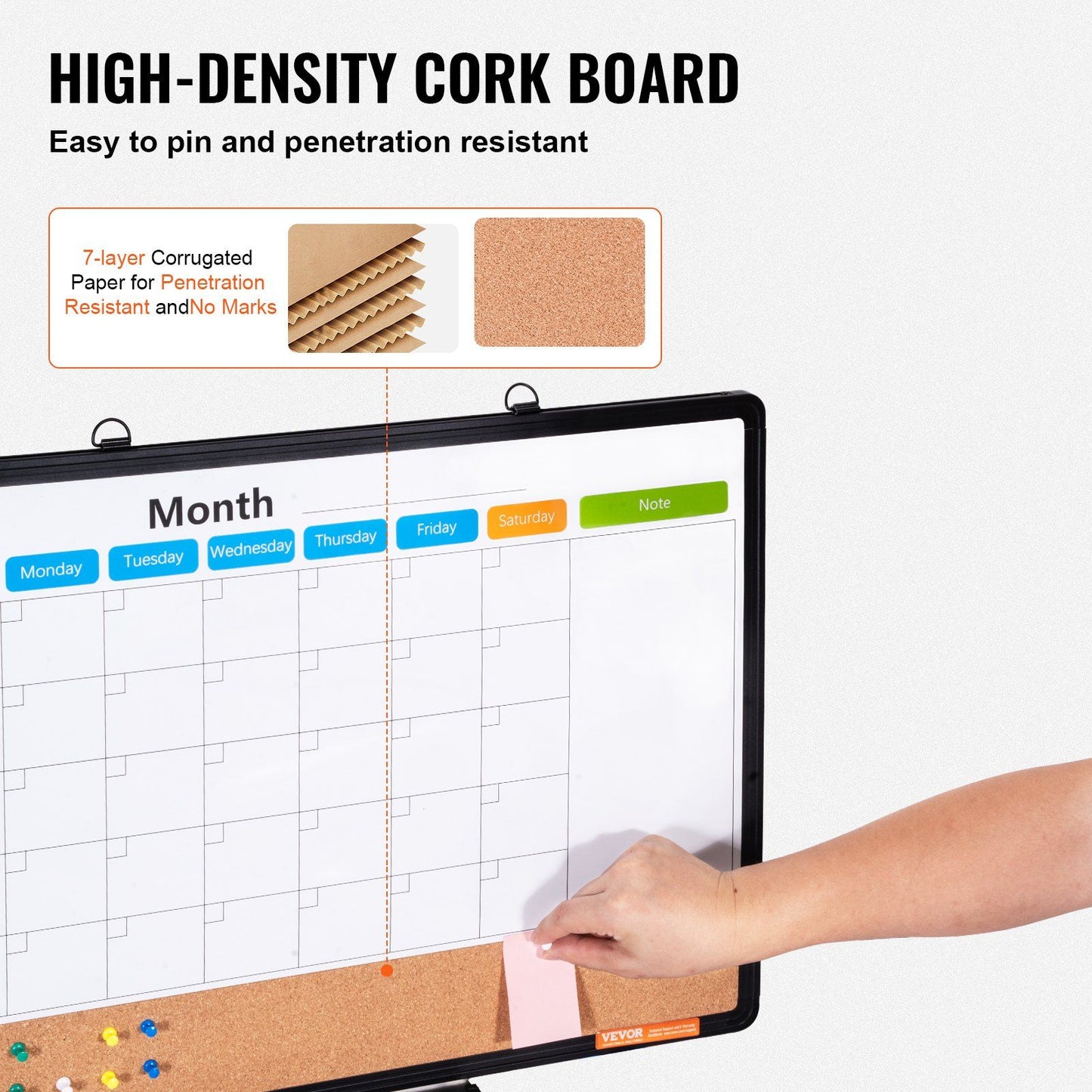 VEVOR 24"x18" Monthly Calendar Whiteboard & Cork Board Combo with Aluminum Frame Doba