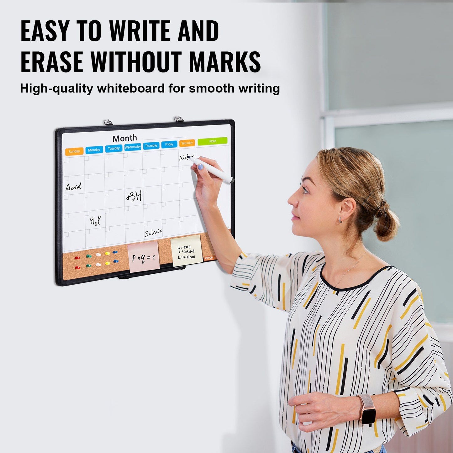 VEVOR 24"x18" Monthly Calendar Whiteboard & Cork Board Combo with Aluminum Frame Doba