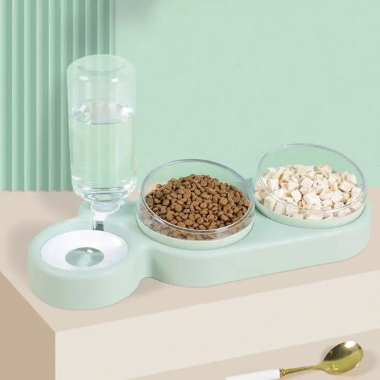 Cat Bowl Pet Feeder Anti-Tip Double Bowl with Drinking Fountain My Store