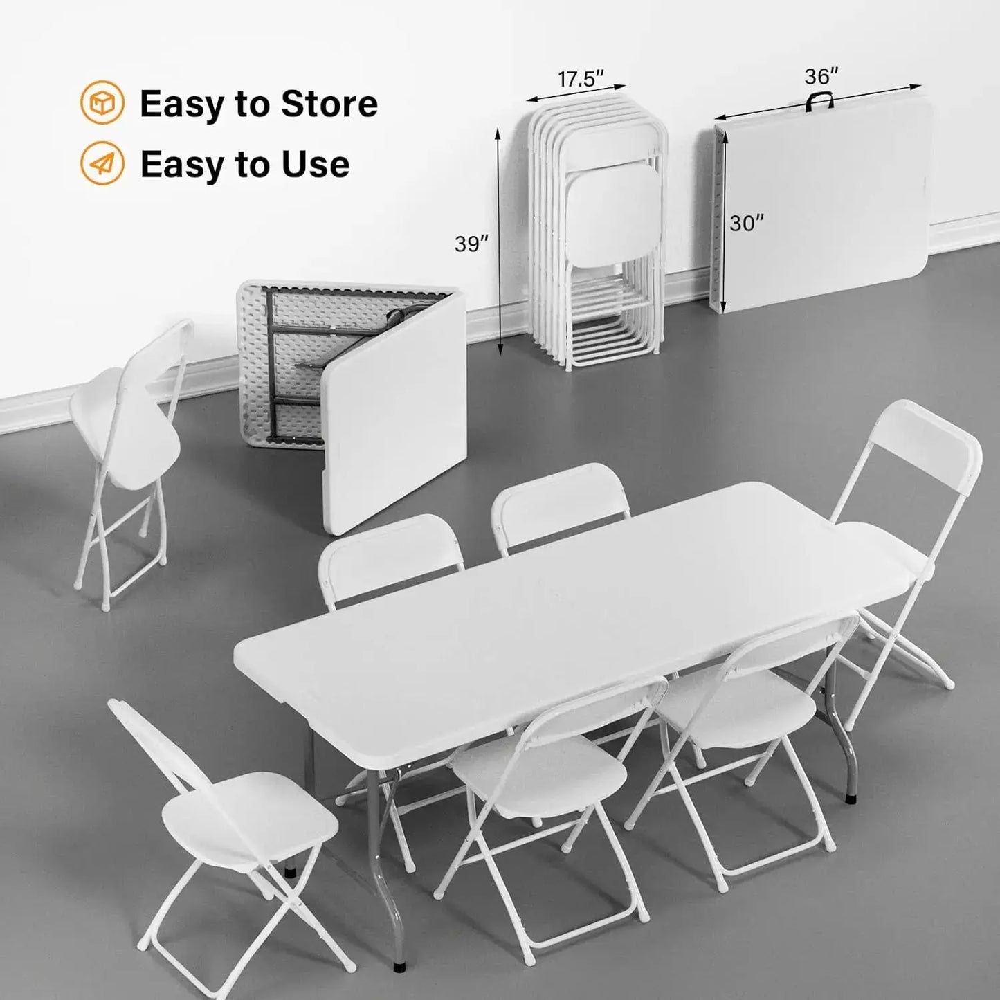 VINGLI 6 FT Plastic Folding Table Set Includes a 6-foot table and 6 while folding Chairs My Store