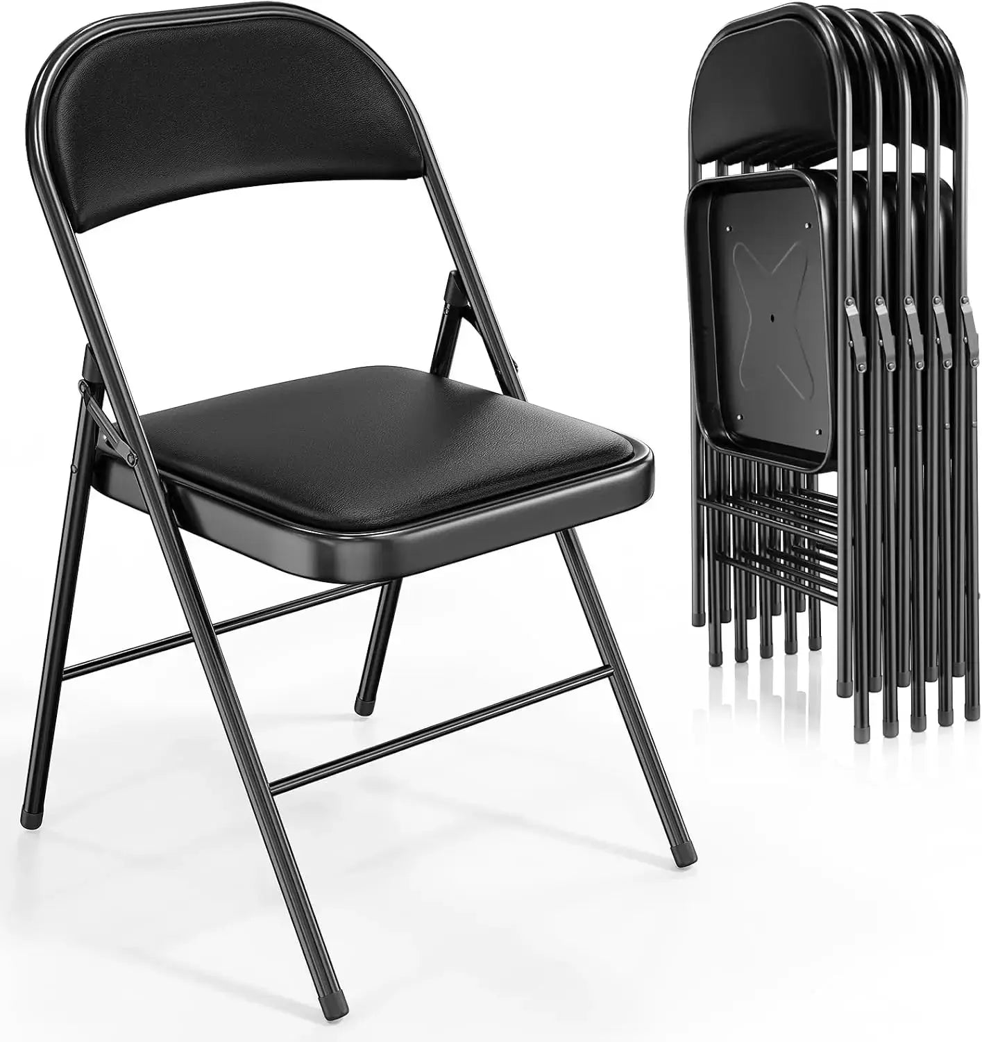 VINGLI Folding Chairs with Padded Seats, Metal Frame with PO Leather Seat & Back, Capacity 350 lbs., Black, Set of 10 My Store