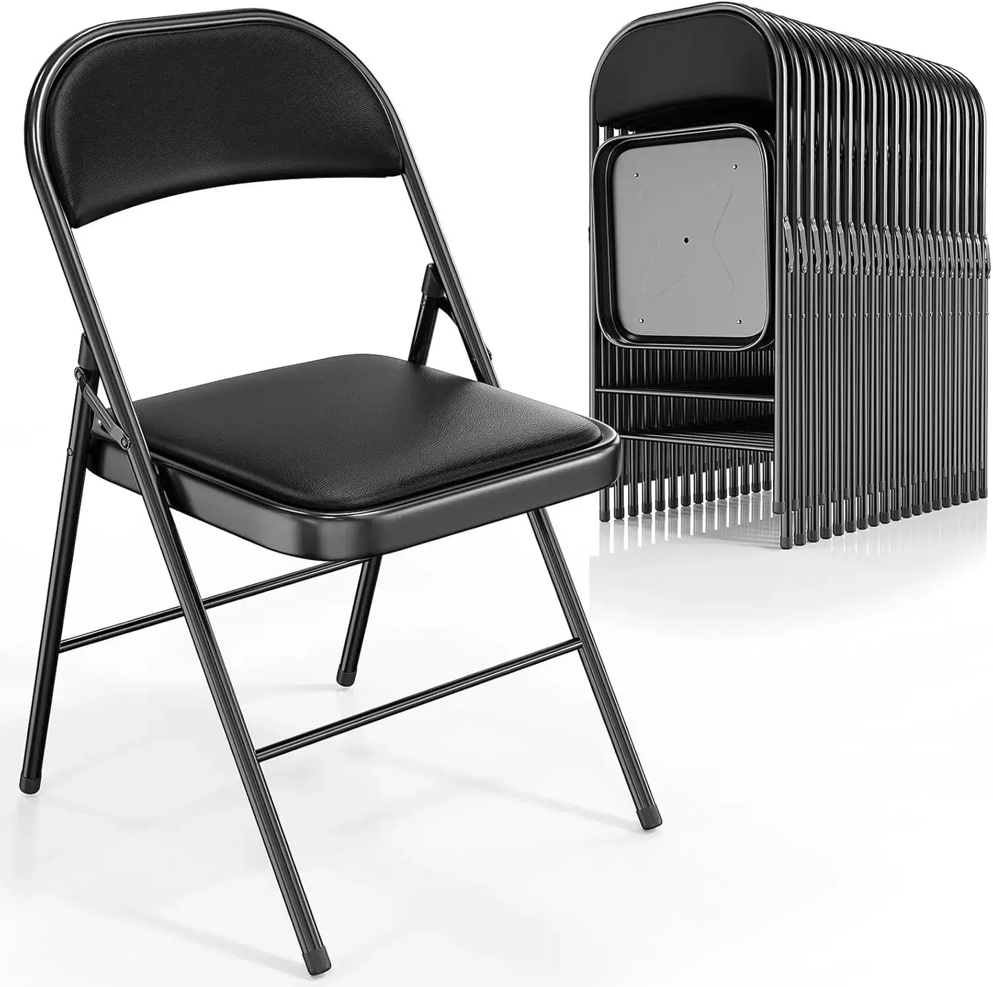 VINGLI Folding Chairs with Padded Seats, Metal Frame with PO Leather Seat & Back, Capacity 350 lbs., Black, Set of 10 My Store