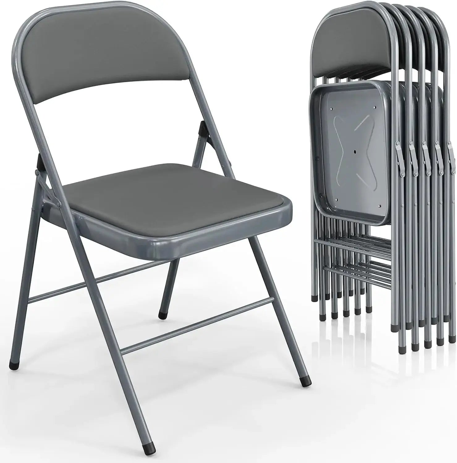 VINGLI Folding Chairs with Padded Seats, Metal Frame with PO Leather Seat & Back, Capacity 350 lbs., Black, Set of 10 My Store