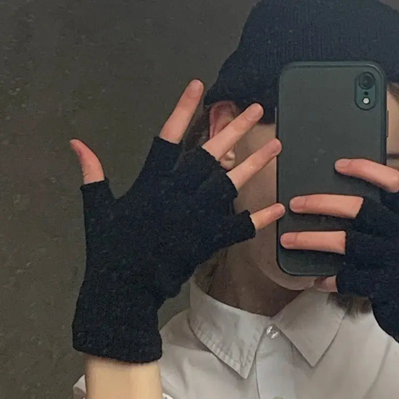 Short Half Finger Fingerless Knit Wrist Gloves My Store