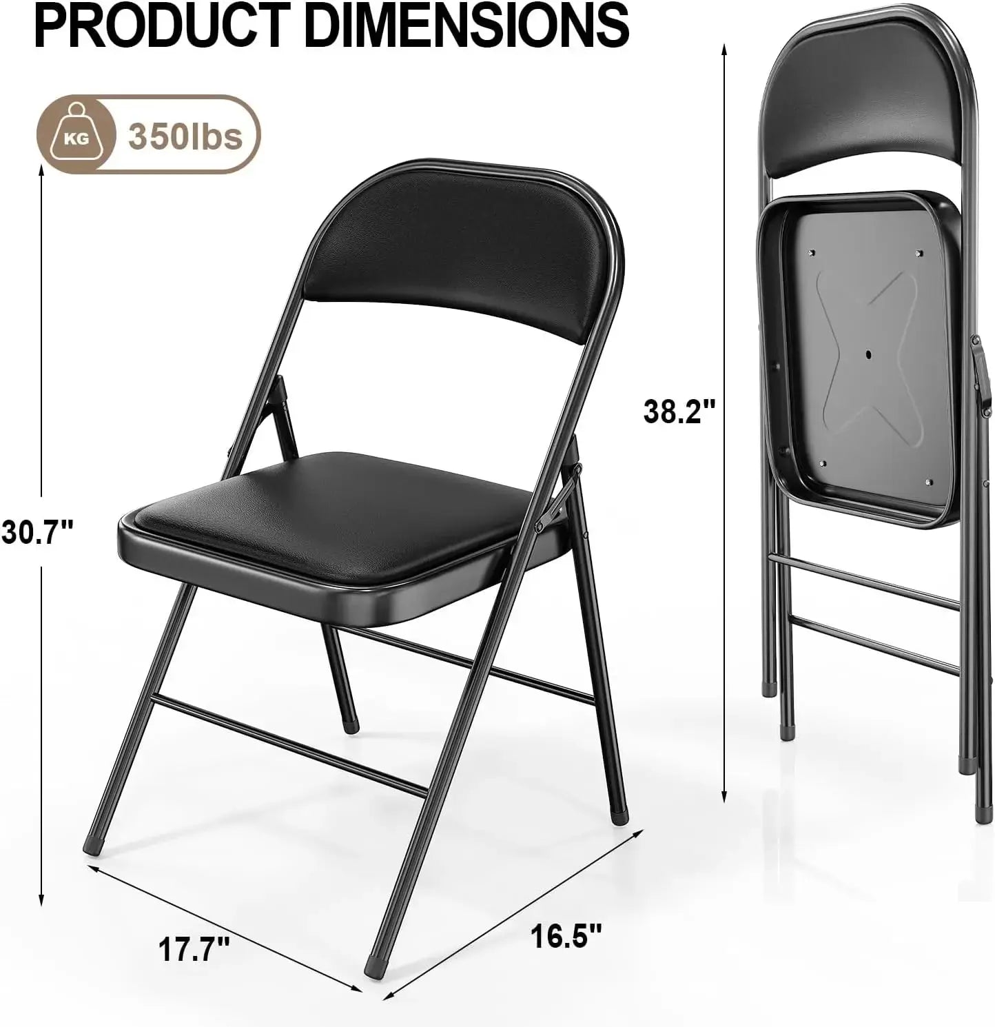 VINGLI Folding Chairs with Padded Seats, Metal Frame with PO Leather Seat & Back, Capacity 350 lbs., Black, Set of 10 My Store