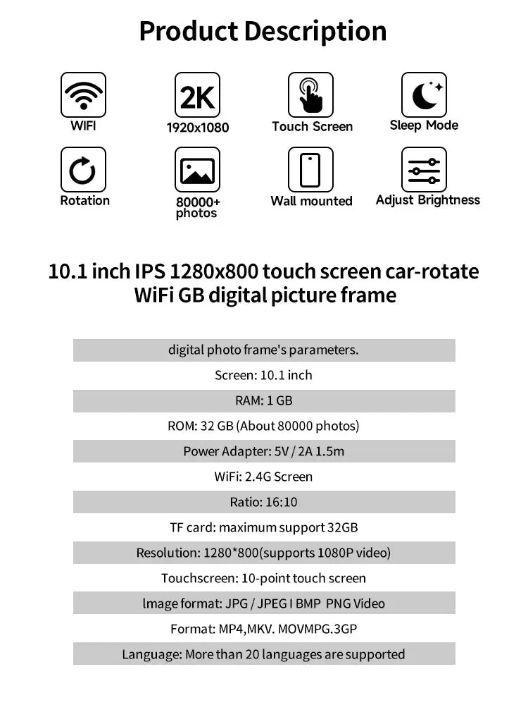 Frame 10.1 Inch Wi-Fi Digital Picture Frame My Store