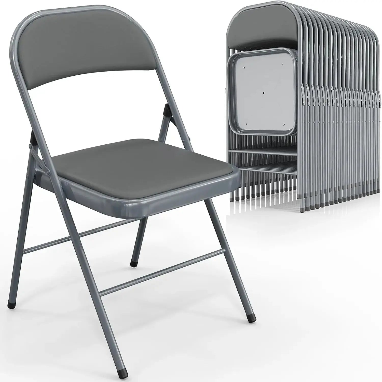 VINGLI Folding Chairs with Padded Seats, Metal Frame with PO Leather Seat & Back, Capacity 350 lbs., Black, Set of 10 My Store