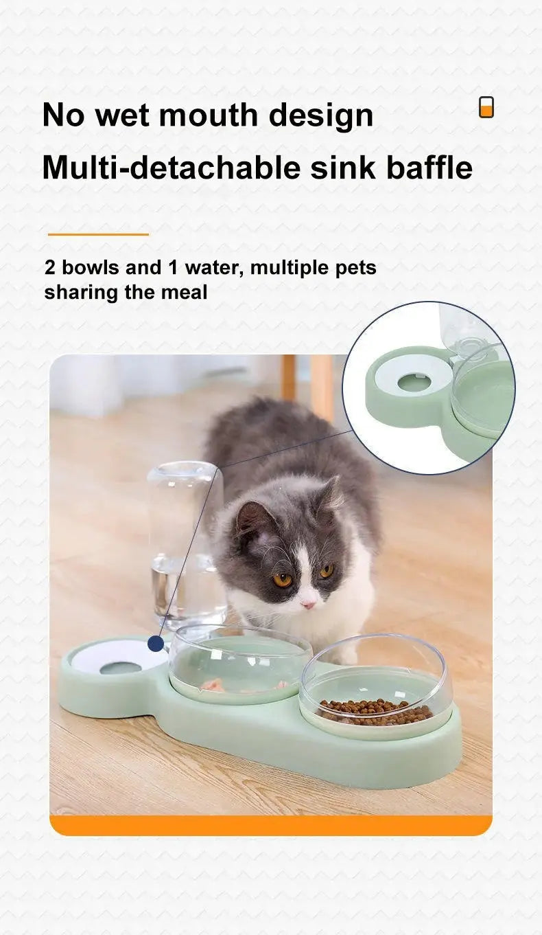 Cat Bowl Pet Feeder Anti-Tip Double Bowl with Drinking Fountain My Store