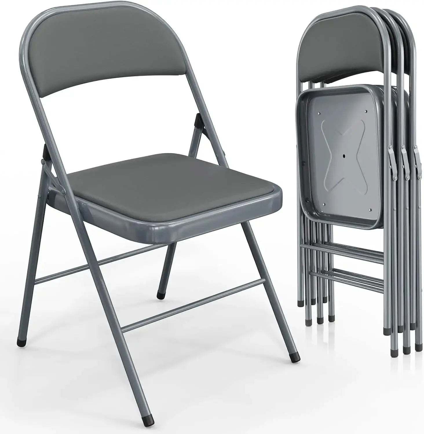 VINGLI Folding Chairs with Padded Seats, Metal Frame with PO Leather Seat & Back, Capacity 350 lbs., Black, Set of 10 My Store