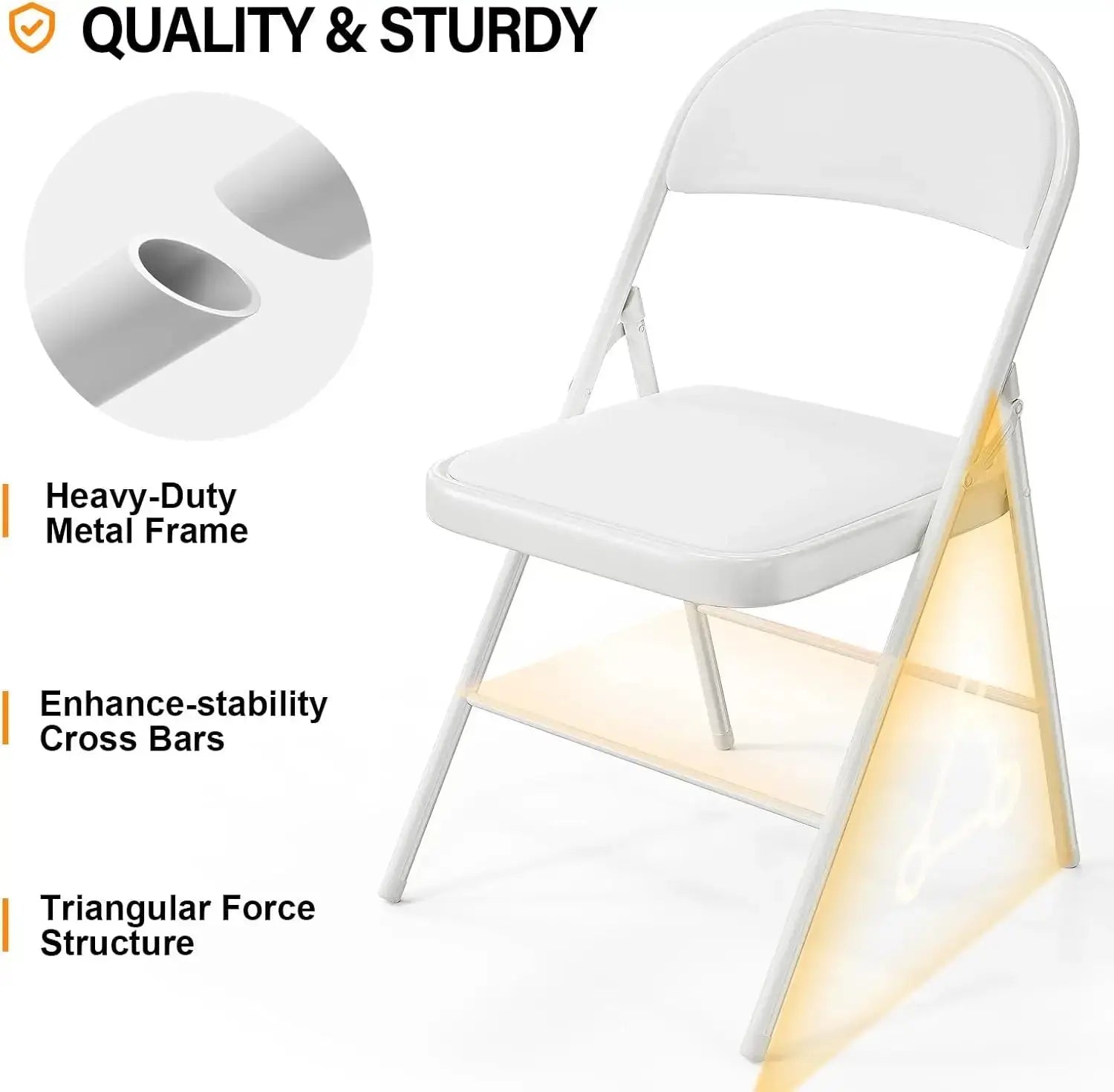 VINGLI Folding Chairs with Padded Seats, Metal Frame with PO Leather Seat & Back, Capacity 350 lbs., Black, Set of 10 My Store