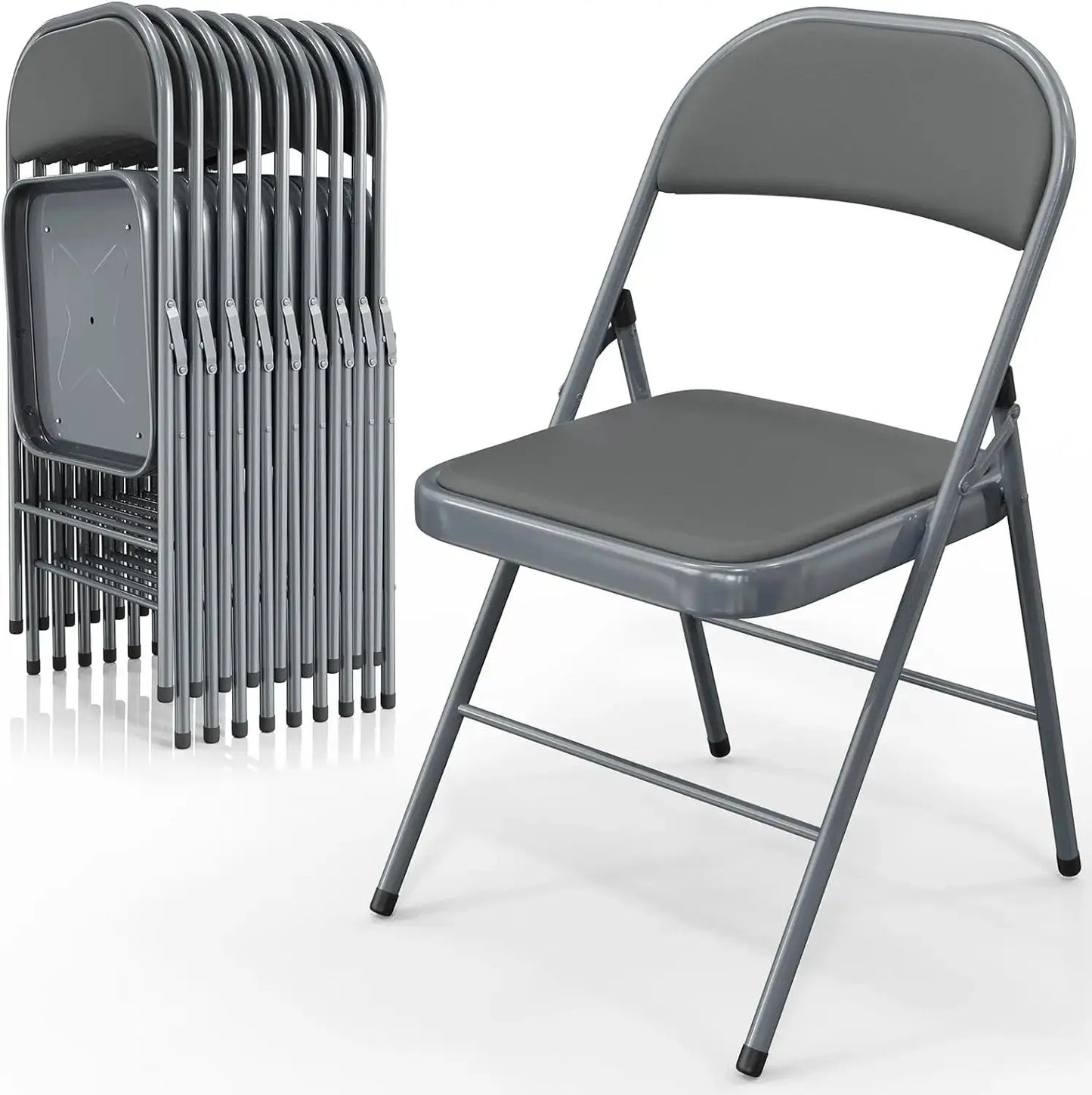 VINGLI Folding Chairs with Padded Seats, Metal Frame with PO Leather Seat & Back, Capacity 350 lbs., Black, Set of 10 My Store