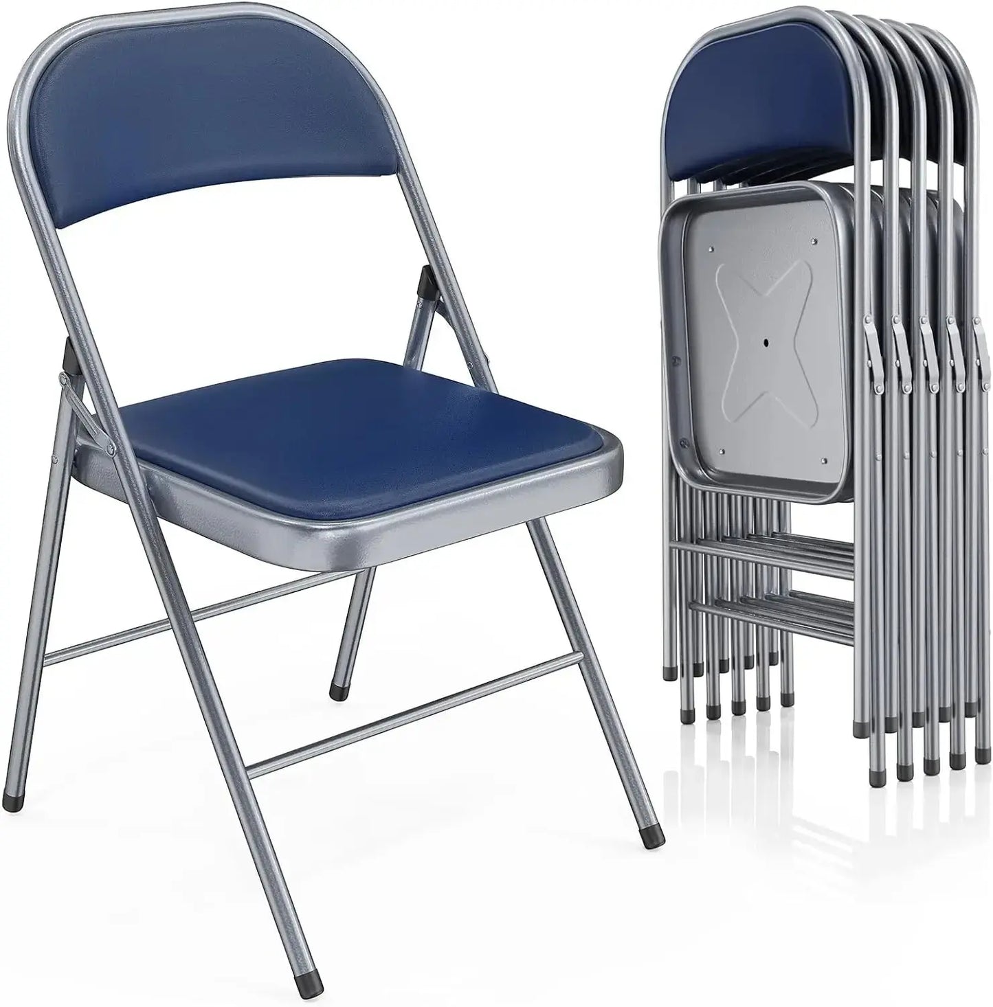 VINGLI Folding Chairs with Padded Seats, Metal Frame with PO Leather Seat & Back, Capacity 350 lbs., Black, Set of 10 My Store