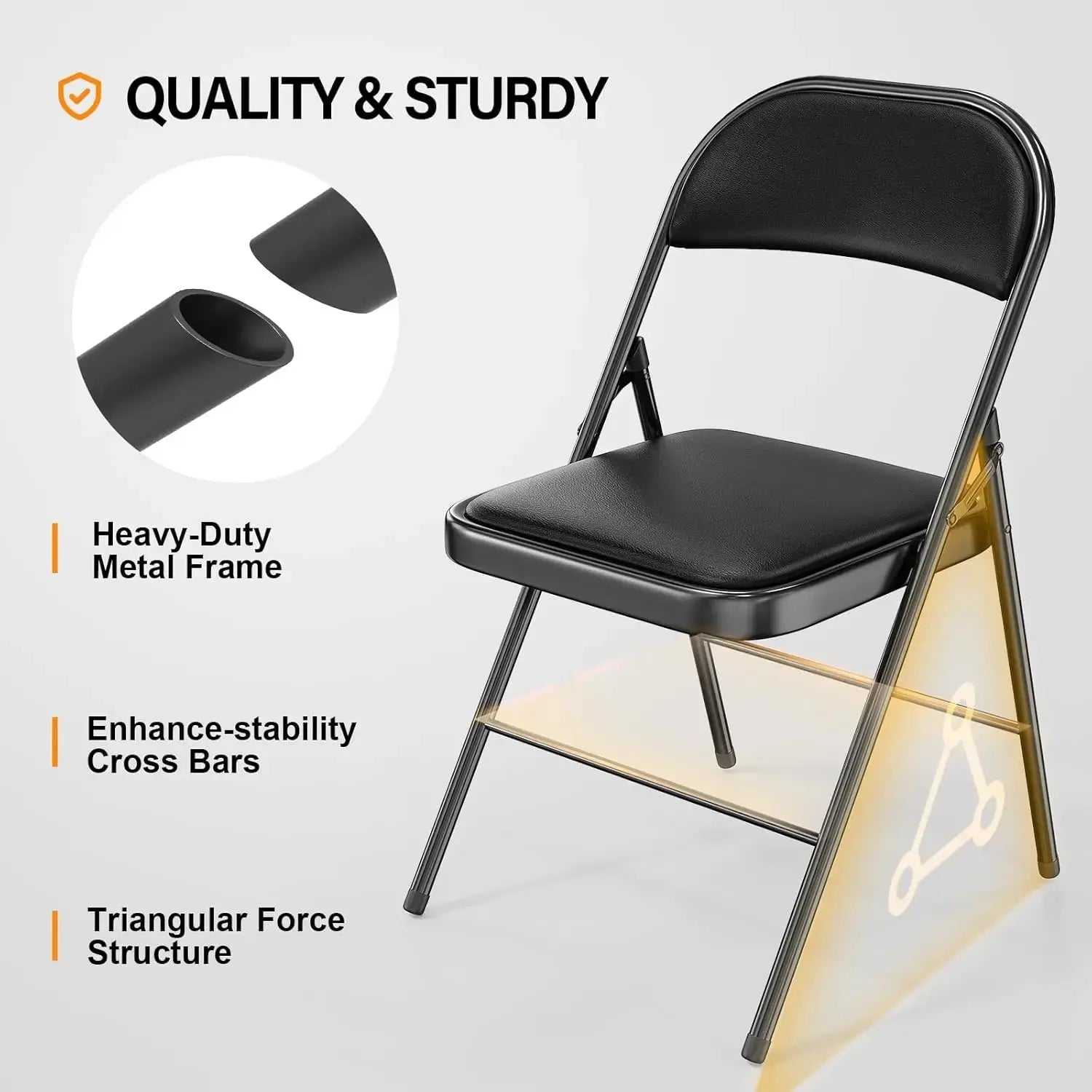 VINGLI Folding Chairs with Padded Seats, Metal Frame with PO Leather Seat & Back, Capacity 350 lbs., Black, Set of 10 My Store