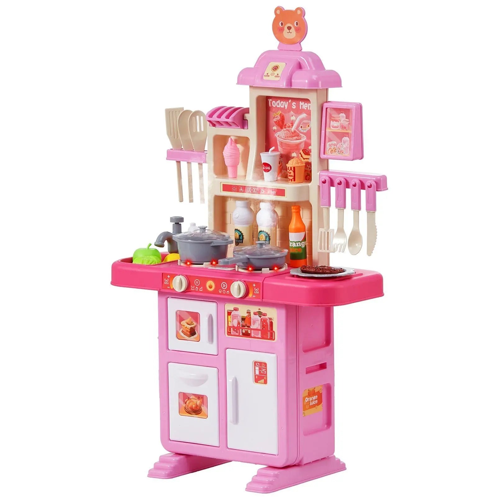 VEVOR Kitchen Playset Kids Pretend Cooking Play Toy 48 Piece Accessories Pink - Gee-Commerce, LLC