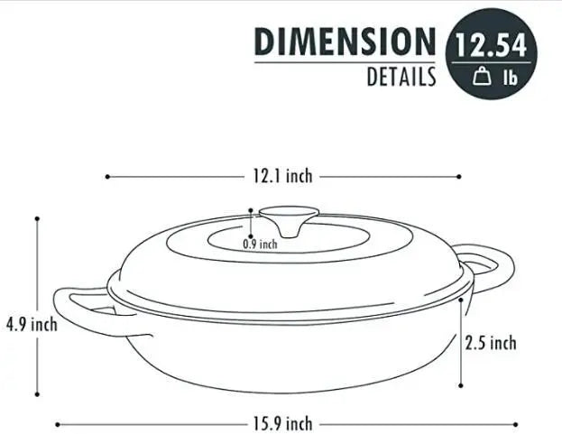 COOKWIN Cast Iron Casserole Brasier; 3.8 Quart COOKWIN