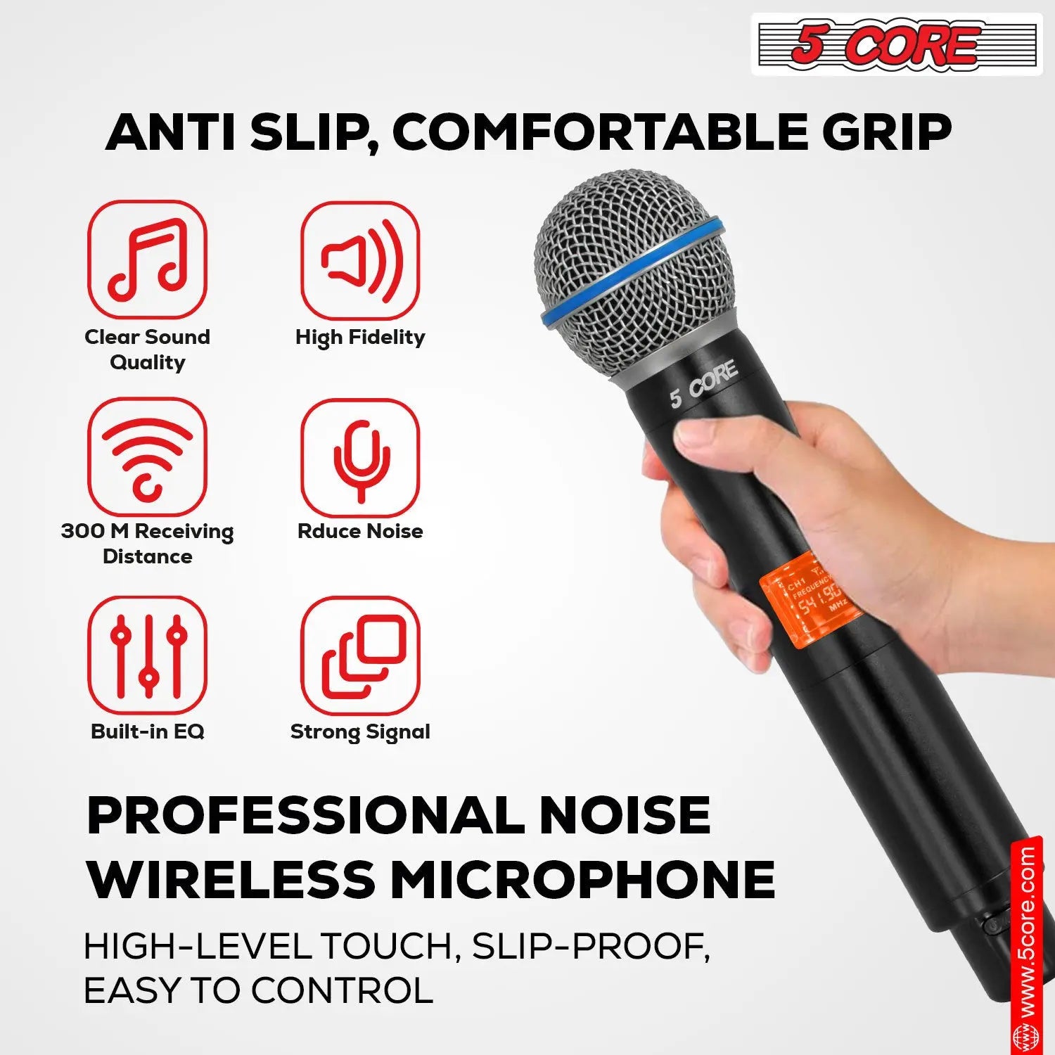 5 Core Wireless Microphones 8 Channel Dynamic Professional UHF Singing Mic System 5 Core