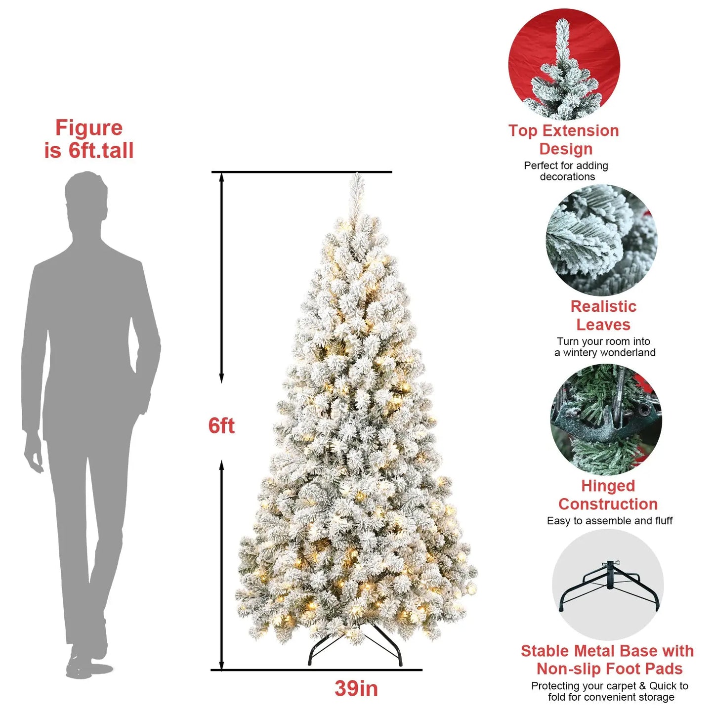 6ft Pre-lit Flocked Artificial Christmas Tree - Gee-Commerce, LLC