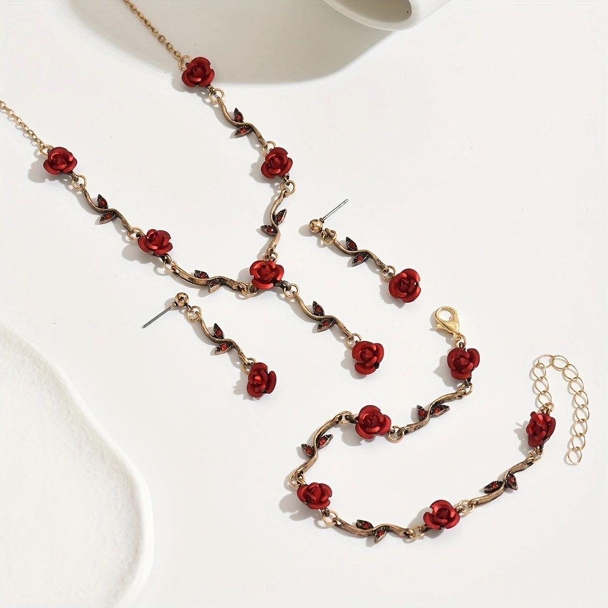 Romantic Rose Garden Jewelry Set -  Necklace, Bracelet, and Earrings Doba