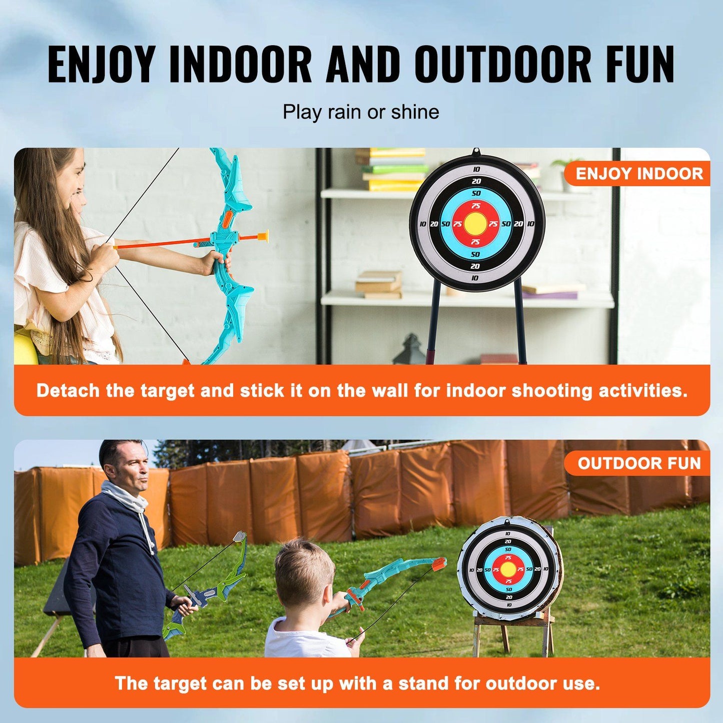 VEVOR Bow and Arrow Set for Kids, 2 Pack LED Light Up Archery Set with 20 Suction Cup Arrows, 2 Hanging Targets, 2 Quivers, 3 Target Cans, Outdoor Toy Birthday Gift for Boy & Girl 6 7 8 9 10+ Year Old Doba