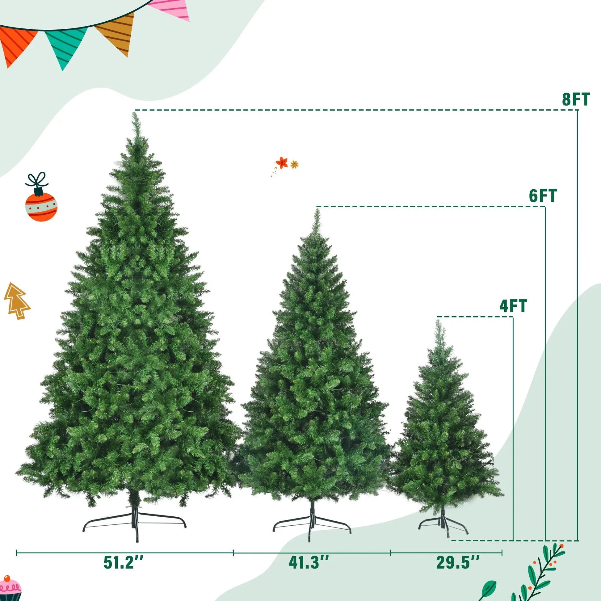 Pre-Lit Green Pine Artificial Christmas Tree, Set (8FT, 6FT, 4FT_ - Gee-Commerce, LLC