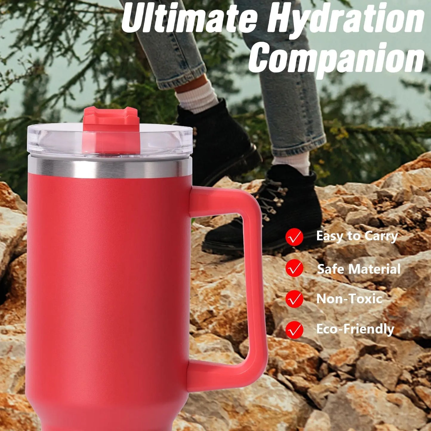 40oz Large Capacity Insulated Stainless Steel Tumbler with Handle and Straw Lid - Reusable Water Bottle, Travel Mug for Men & Women, Perfect for Outdoor Camping and Driving - Gee-Commerce, LLC