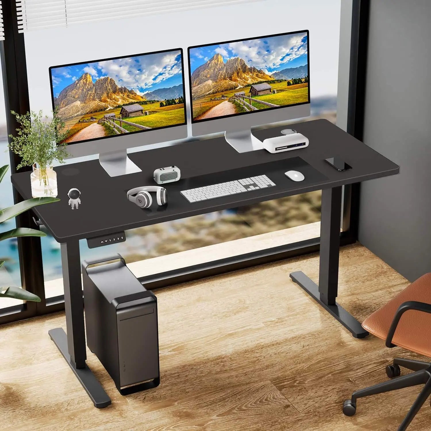 Electric Height Adjustable Standing Desk, Sit or Stand Ergonomic Computer Desk, Black,55'' x 24" Doba