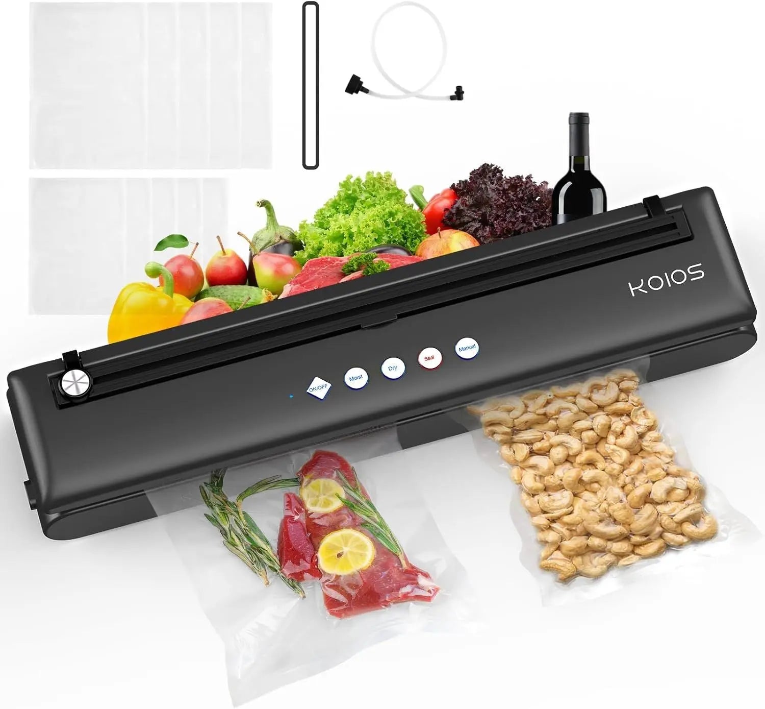 KOIOS Vacuum Automatic Food Sealer with Cutter, Dry & Moist Modes, Compact Design with 10 Sealing Bags & Air Suction Hose KOIOS