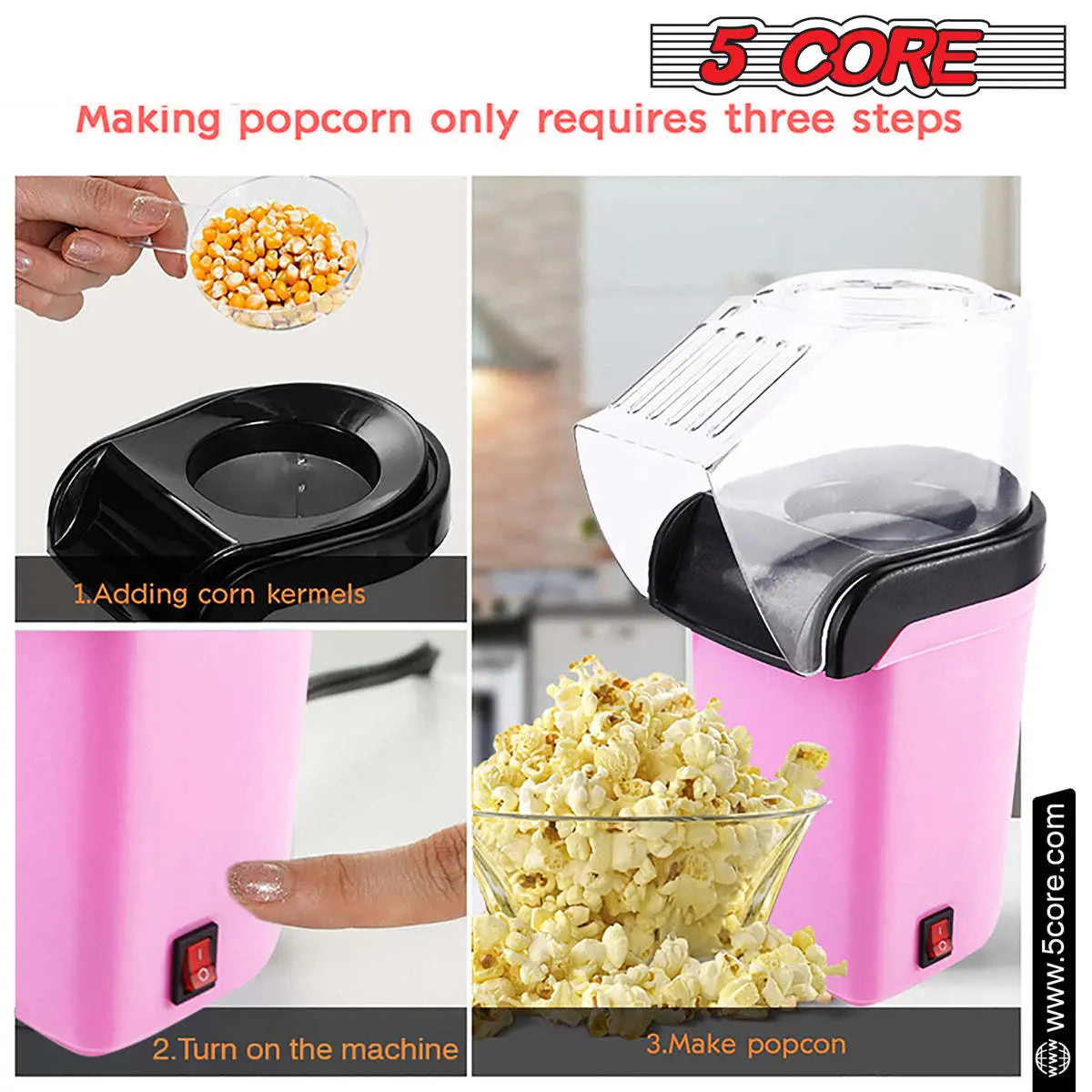 5 Core Popcorn Machine 16 Cup Capacity Hot Air Popper 5 Core