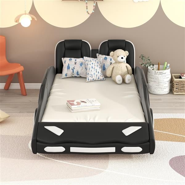 Twin Size Race Car-Shaped Platform Bed with Wheels, Black Doba