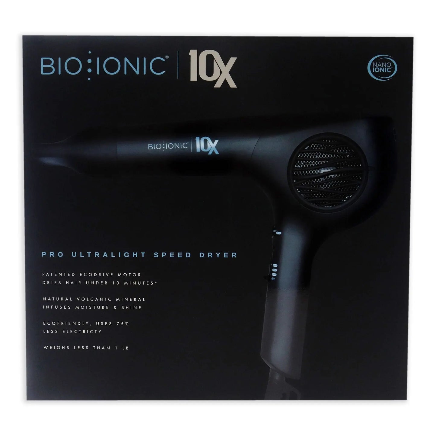 10x Pro Ultra Light Speed Dryer - Black by Bio Ionic for Women - 1 Pc Hair Dryer Doba