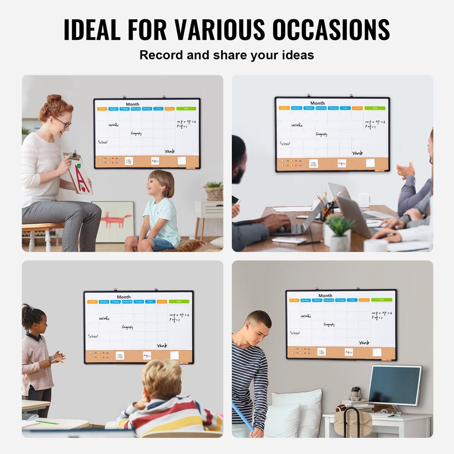 VEVOR 36"x 24" Monthly Calendar Whiteboard & Cork Board Combo with Aluminum Frame Doba