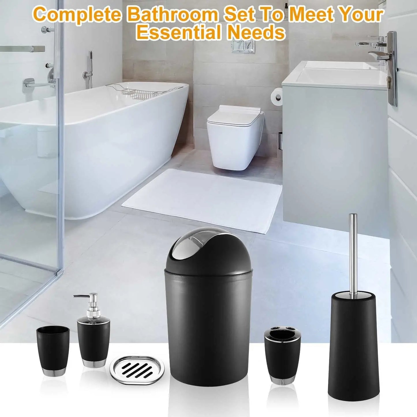 Bathroom Accessories Set 6 Pcs Bathroom Ensemble Complete with Soap Dispenser & Toothbrush Holder Eggracks by Global Phoenix