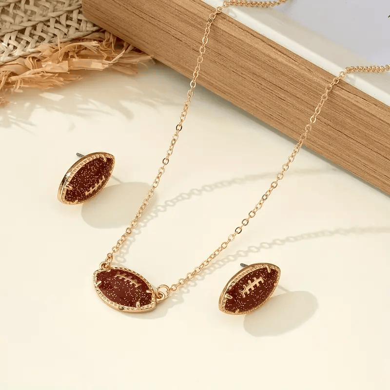 Elegant 14K Gold-Plated Football Charm Necklace and Earrings Set Doba