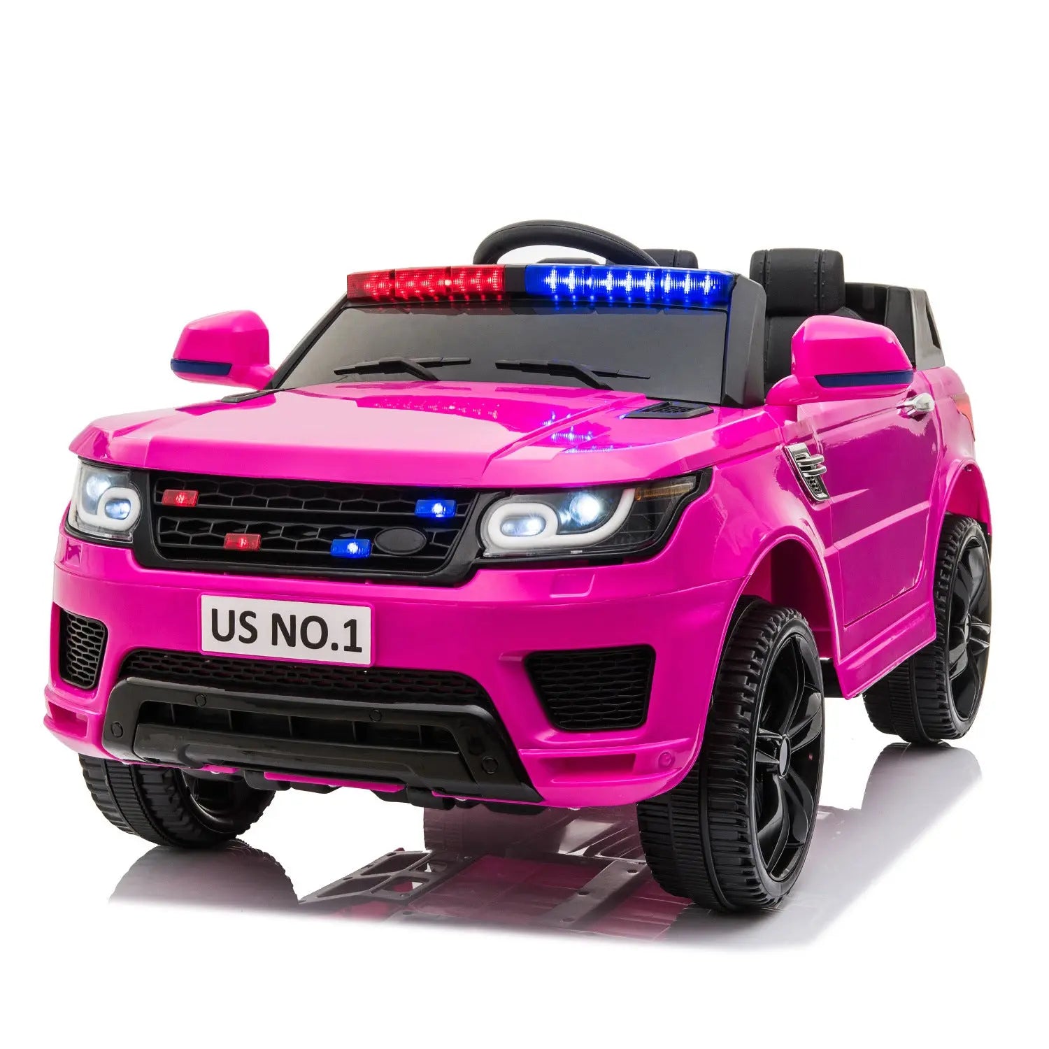 12V Kids Ride On SUV Cop Car with Remote Control, Siren Sounds Alarming Lights, Music Story - Rose Red FX070