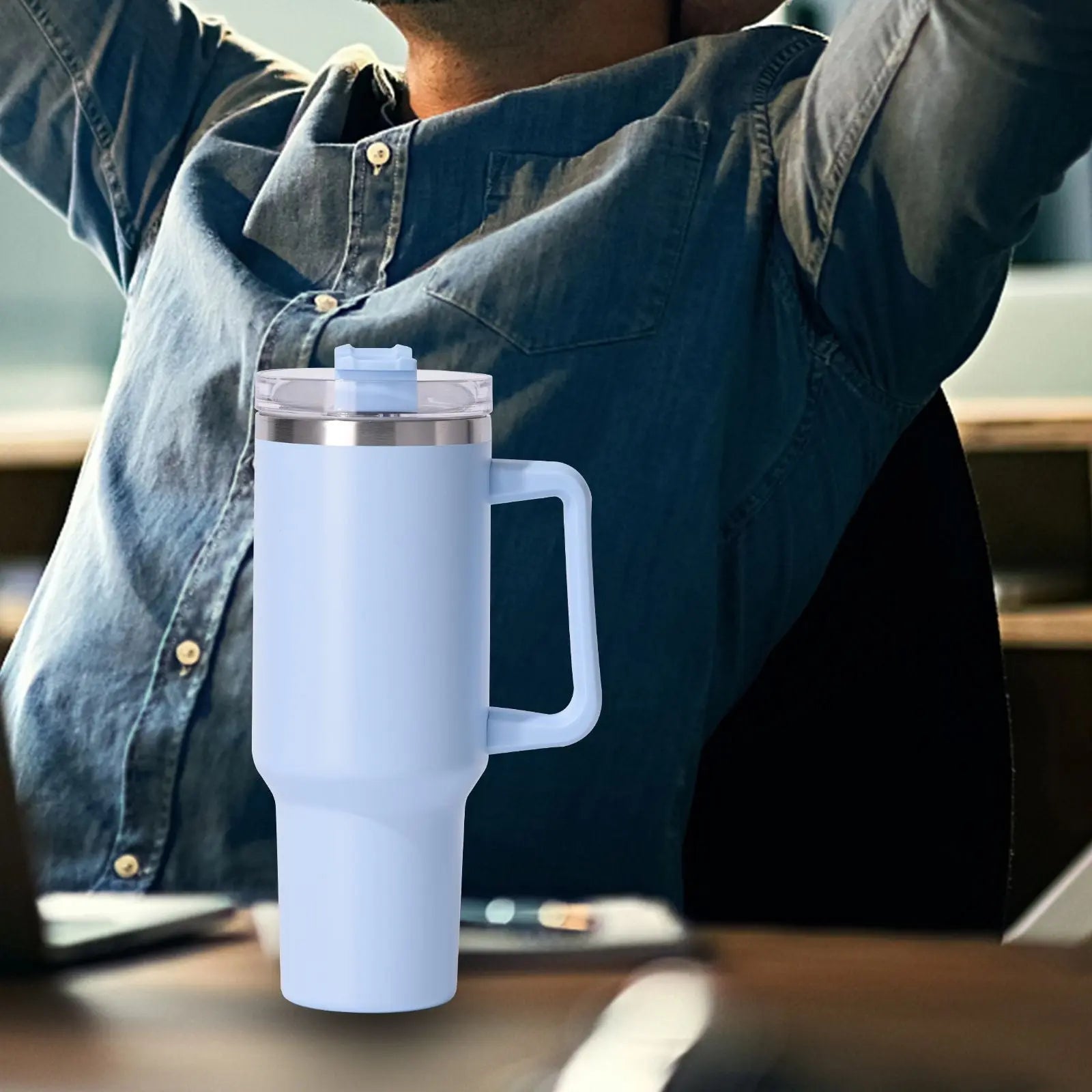 40oz Large Capacity Insulated Stainless Steel Tumbler with Handle and Straw Lid - Reusable Water Bottle, Travel Mug for Men & Women, Perfect for Outdoor Camping and Driving - Gee-Commerce, LLC