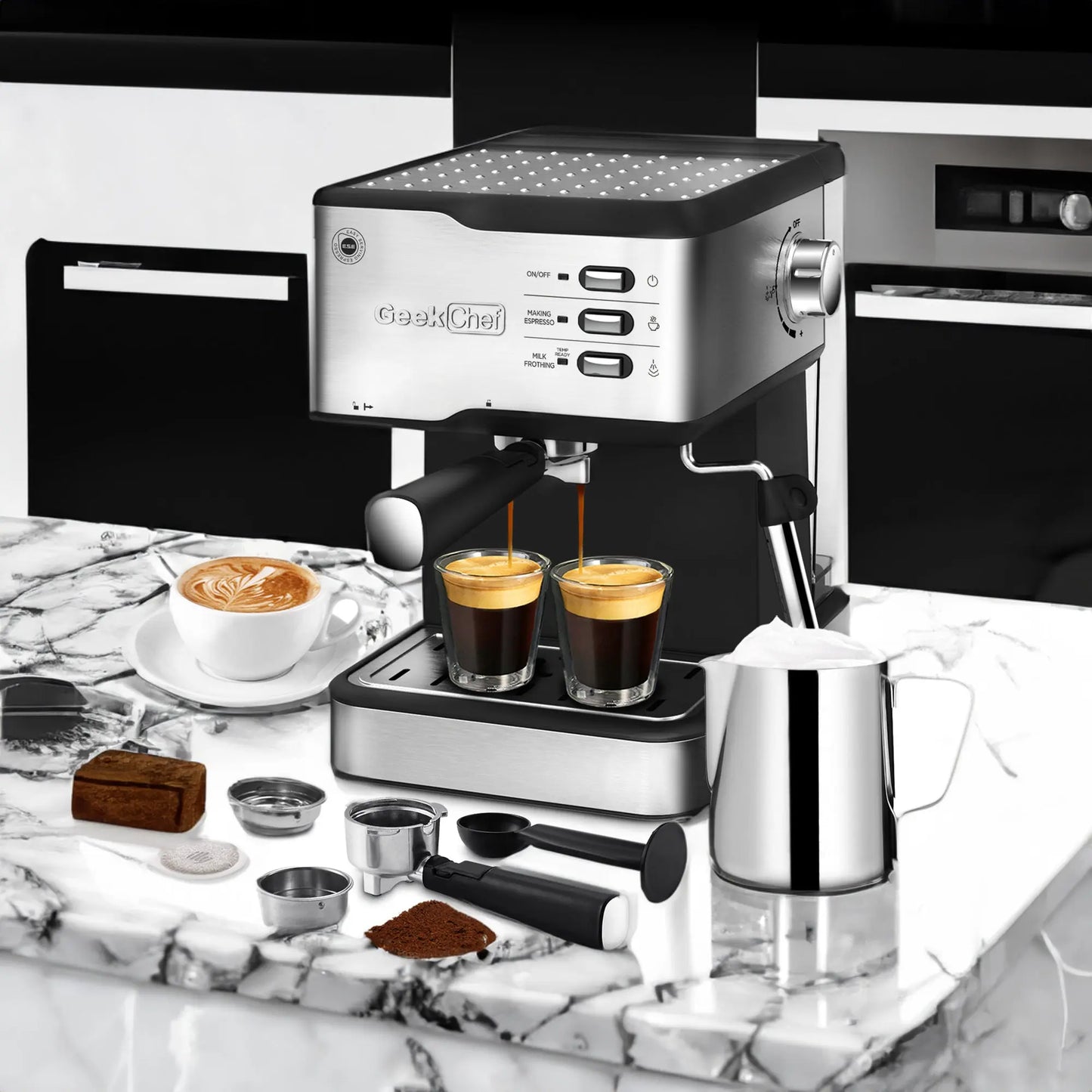 Geek Chef Espresso Machine - 20 Bar Pump Coffee Maker with Milk Frother Geek Chef