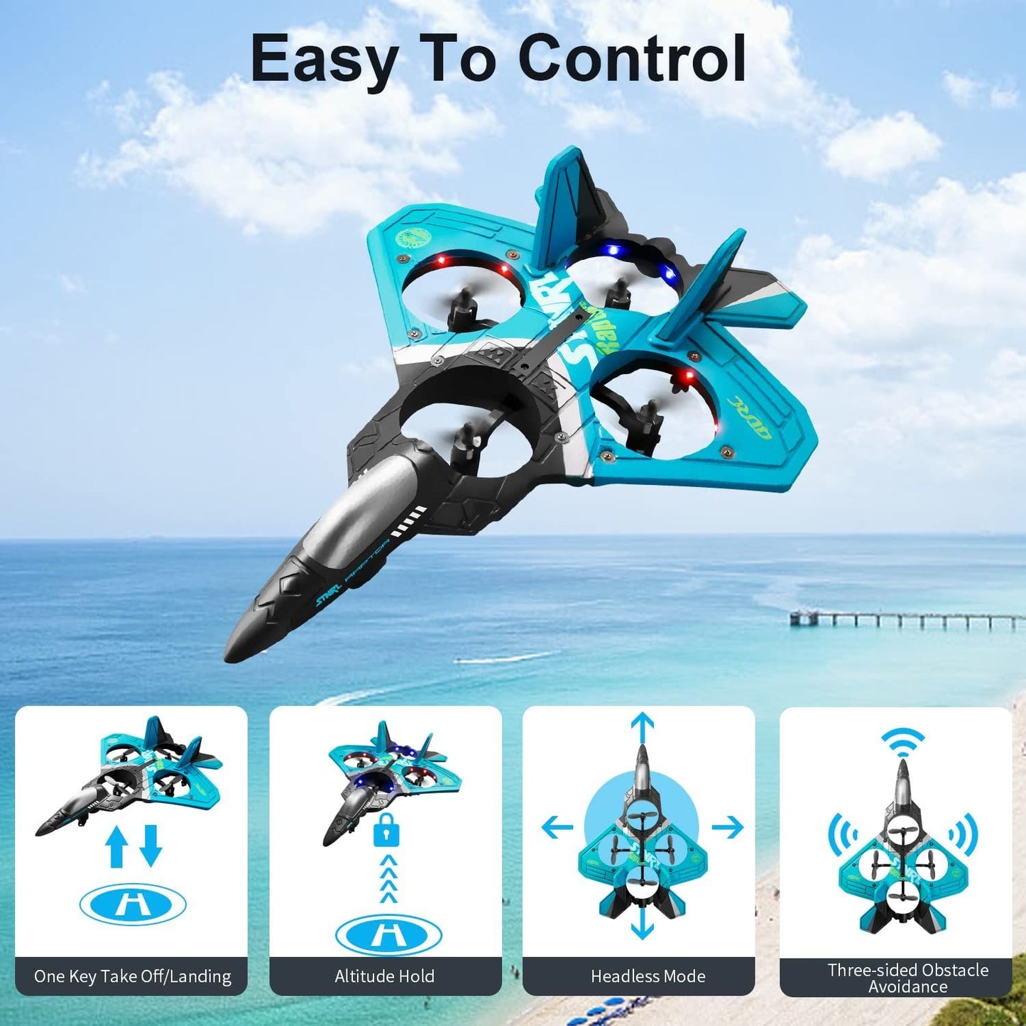 4DRC V17 Remote Control Plane RC Airplanes 2.4GHz 6CH EPP RC Plane 4 Motor RC Aircraft Toys for Adult Kids with Function Gravity Sensing Stunt Roll Cool Light RC Planes Airplanes Doba